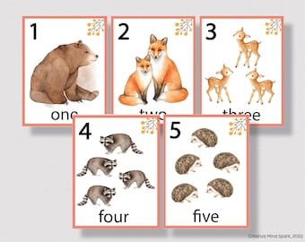 PRINTABLE NUMBER FLASHCARDS 1 -10, Woodland Animal Counting Cards, Forest Animals Counting Flashcards, Homeschool Preschool Counting Cards
