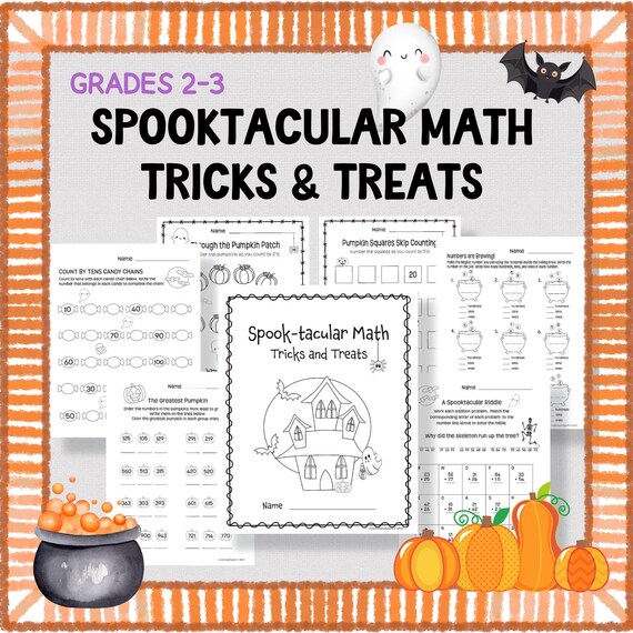 Halloween Math Worksheets Pack, Printable Halloween Worksheets for Kids, Primary Addition, Skip Counting, Graphing, Homeschool Math Practice