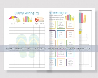 KIDS SUMMER READING Log Printables, Summer Reading Log Activity, Book Tracker, Summer Reading Challenge, Printable Kids Summer Book Charts