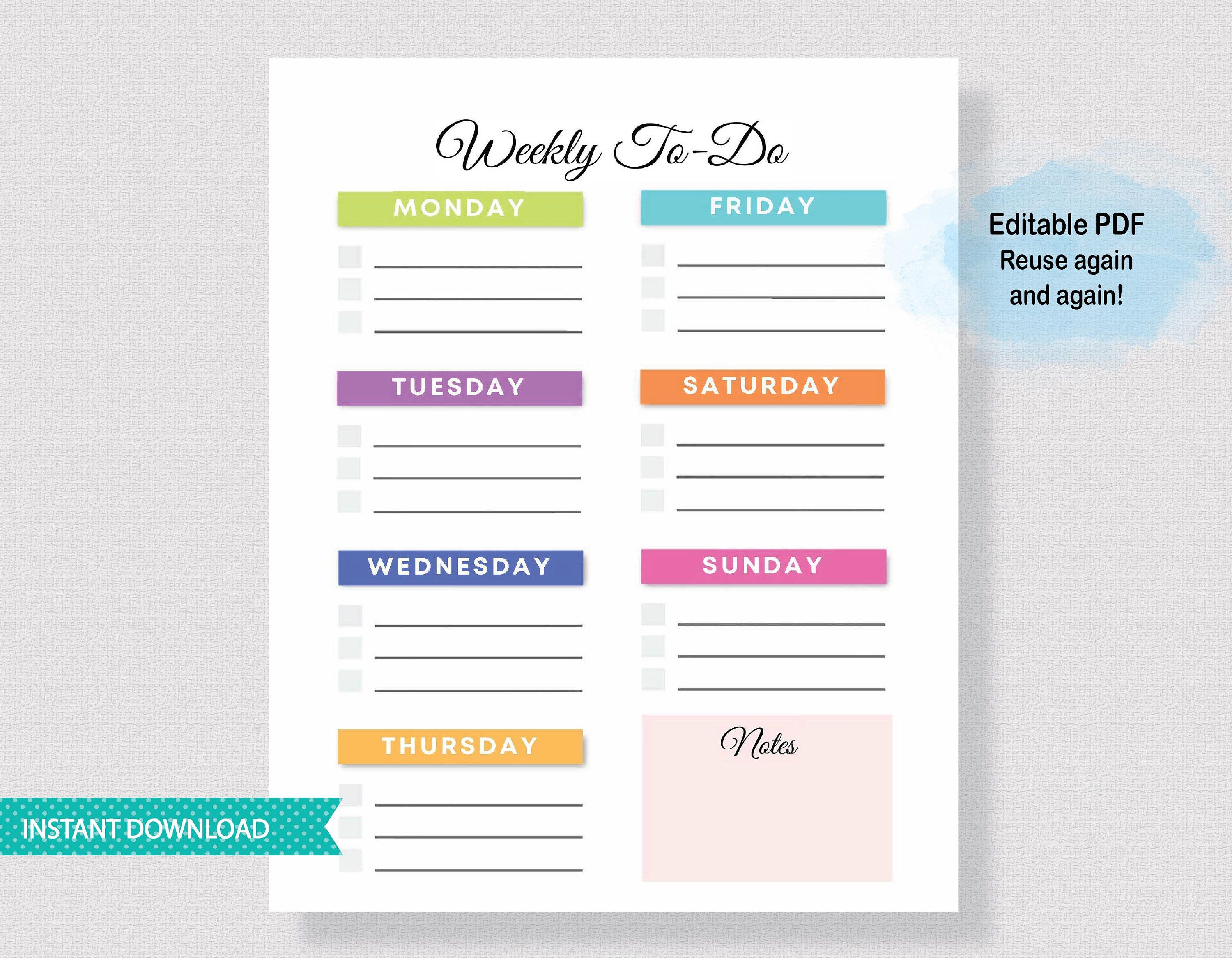 WEEKLY TO DO List for Kids Editable File, Printable Kids Daily Chore ...