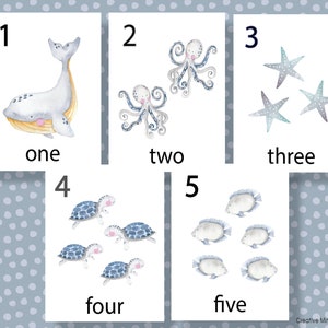 NUMBER FLASHCARDS 1-10, Printable Ocean Animal Number Cards, Under the Sea Animal Counting Flashcards, Homeschool Preschool Counting Card