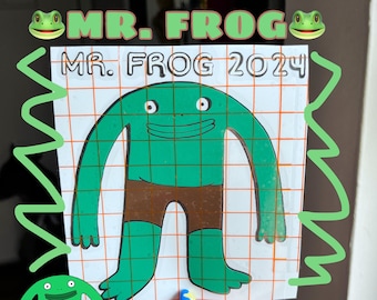 Calcomanía adhesiva permanente para coche verde de Amigos Sonrientes Sr. Rana para Presidente 2024 Adult Swim Charlie Pim Glep athf