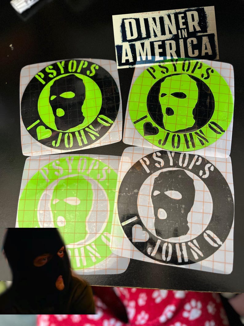Psy Ops Sticker DINNER IN AMERICA Psyops Movie Band John Q and Jane Q Vinyl Cricut ...