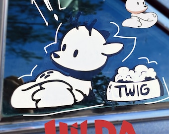 Twig Hilda Netflix Show deer fox cartoon character vinyl layered black and white car sticker decal