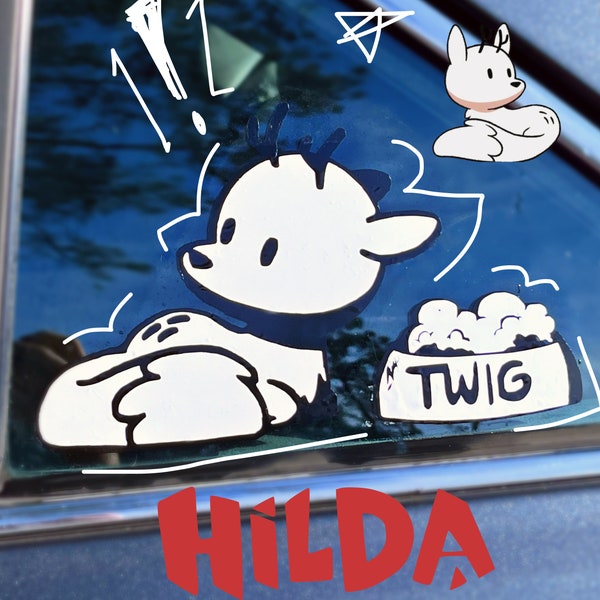 Twig Hilda Netflix Show deer fox cartoon character vinyl layered black and white car sticker decal