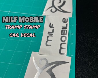 MILF MOBILE car sticker tramp stamp silver y2k tribal tattoo swirl design techno font vinyl decal waterproof weatherproof funny joke cougar
