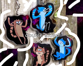 Regular Show Mordecai Rigby double sided cat acrylic phone strap keychain charms