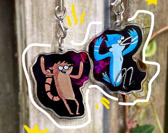 Regular Show Mordecai Rigby double sided cat acrylic phone strap keychain charms