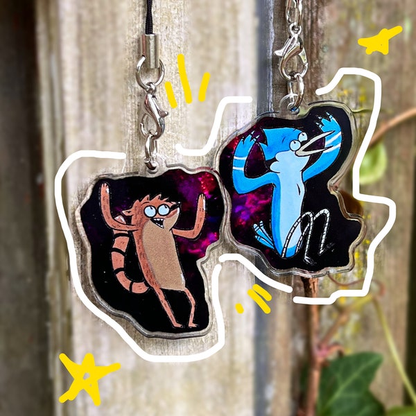 Regular Show Mordecai Rigby double sided cat acrylic phone strap keychain charms