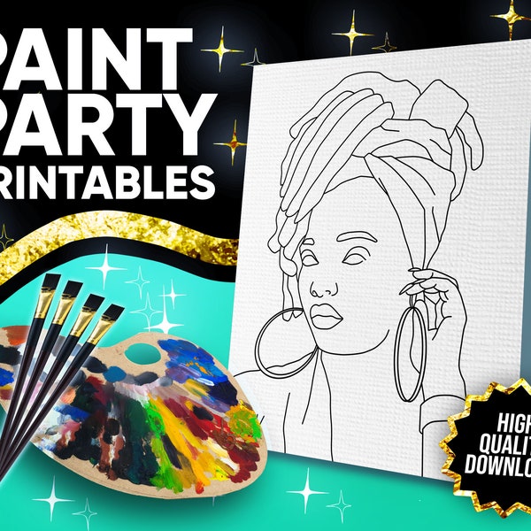 DIY Paint Party/ Pre-drawn /Outline Canvas /Adult Painting / Paint & Sip, DIY Paint Party / Pre-Sketched / Art Party/ Coloring Page/ Stencil