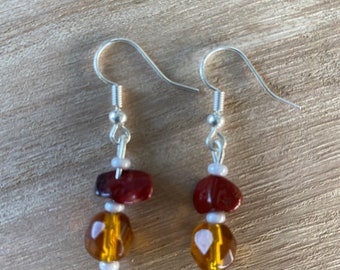 Red and Yellow Rock Beaded Dangle Earrings