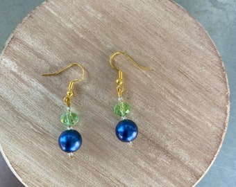 Blue Green Lightweight Beaded Dangle Earrings