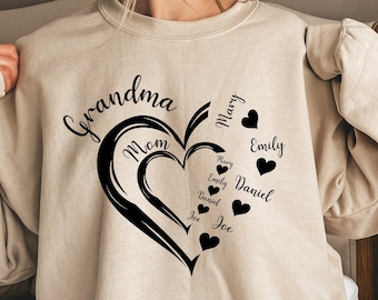 Custom Grandma Heart Sweatshirt, Grandma Hoodie, Grandma Heart with Kid Names, Custom Grandma With Kid  Names, Mom and Grandma Crewneck
