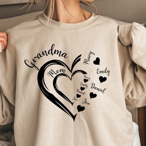 Custom Grandma Heart Sweatshirt, Grandma Hoodie, Grandma Heart with Kid Names, Custom Grandma With Kid  Names, Mom and Grandma Crewneck