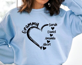 Custom Grammy Sweatshirt with Kids Names on Sleeve, Personalized Grammy Hoodie, Grandma Gift from Grandkids, Cute New Grandparent Crewneck