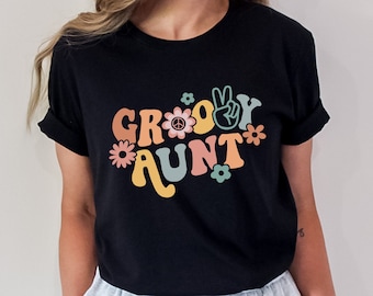 Camiseta de tía genial, camiseta de tía, camisetas familiares geniales, camiseta de regalo para tía primeriza, camiseta hippie floral para tía, camisetas para fiesta de cumpleaños, camiseta familiar a juego