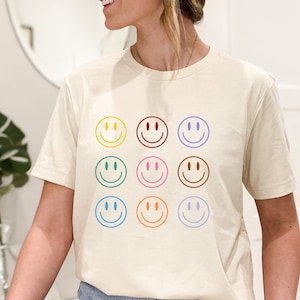 Smiley Faces Shirt Gift For Positivity, Happy Face Aesthetic Gift, Good Vibes Tee, Think Positive Clothing, Retro Smiley Face Tshirt