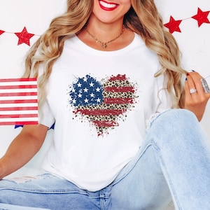 American Flag Shirt, American Flag Heart Shirt, USA 4th of July T-Shirt, Women&#39;s Patriotic Tee, Independence Day Shirt, Red White Blue Shirt