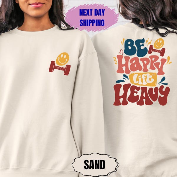 Sudadera "Sé feliz levantando pesas", regalos divertidos para amantes del gimnasio, sudadera con capucha para entrenar, suéter divertido de levantamiento de pesas, sudadera de cuello redondo "Mamá musculosa", regalos para el gimnasio