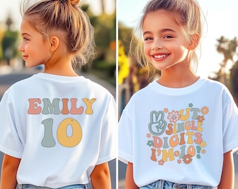 Camiseta personalizada para el décimo cumpleaños, camiseta "Paz a todos" con un solo dígito "Tengo 10", regalo con nombre personalizado