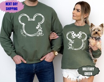 Personalized Disney Couple Sweatshirt, Custom Disneyland Sweater, Mickey or Minnie Mouse