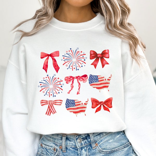 American Fireworks and Bows Sweatshirt, Mom Daughter 4th of July Hoodie, Mommy and me Outfits, Matching 4th of July, American Girl Crewneck