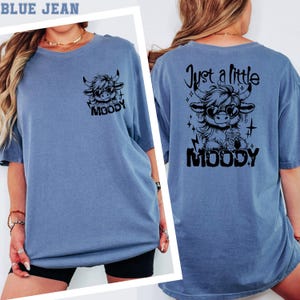 Comfort Colors® Just A Little Moody Shirt, Sarcastic Snarky Western Cow Tee, Funny Heifer Highland Cow Tee, Funny Adult Tee, Iced Coffee Cow