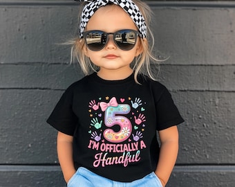 Camiseta de cumpleaños para niña de 5 años, Camiseta "Soy oficialmente un torbellino", Linda camiseta rosa de cumpleaños coqueta, Camiseta retro floral para niños