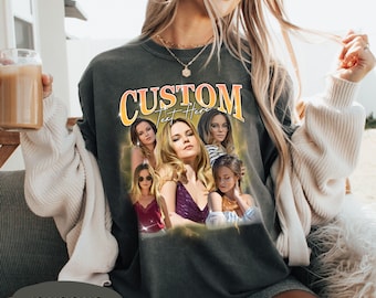Camiseta Comfort Colors® personalizada con foto estilo bootleg, camiseta vintage personalizada con collage de caras, camiseta con collage de fotos, regalo de cumpleaños