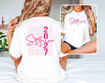 Camiseta Senior 2027, Camisa de Graduación con Lazo Coquette