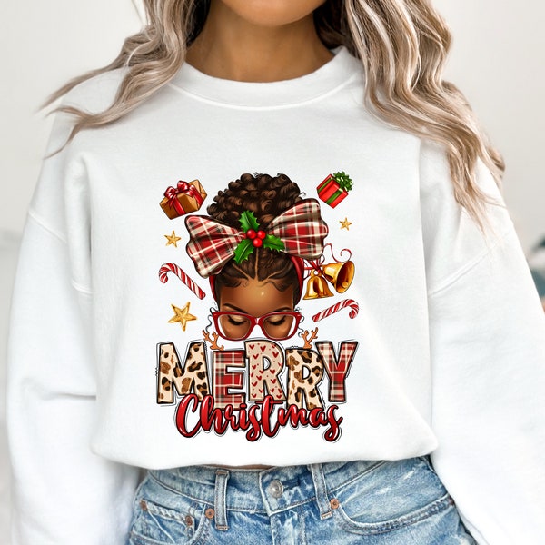 Melanin Black Woman Christmas Sweatshirt, African American Crewneck, Afrocentric Holiday Sweater, Christmas Sweater, Black Santa Hoodie