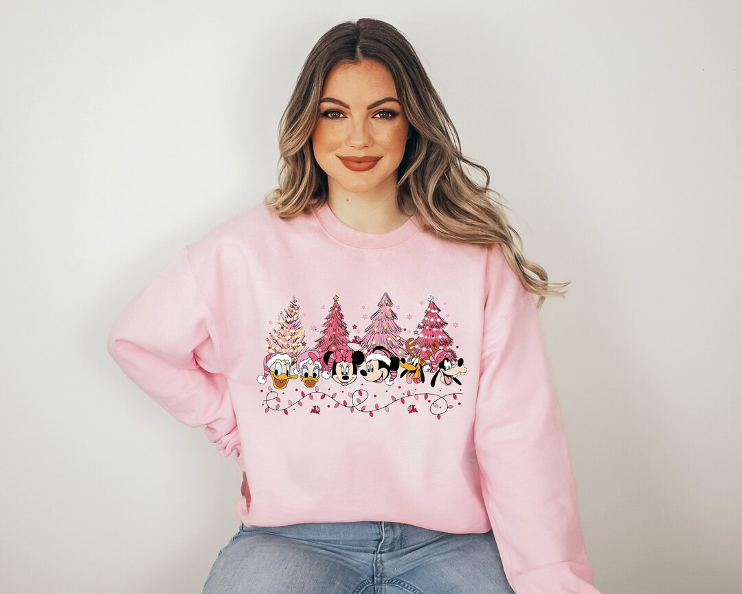 Mickey & Friends Disney Christmas Sweatshirt, Pink Christmas Tree ...