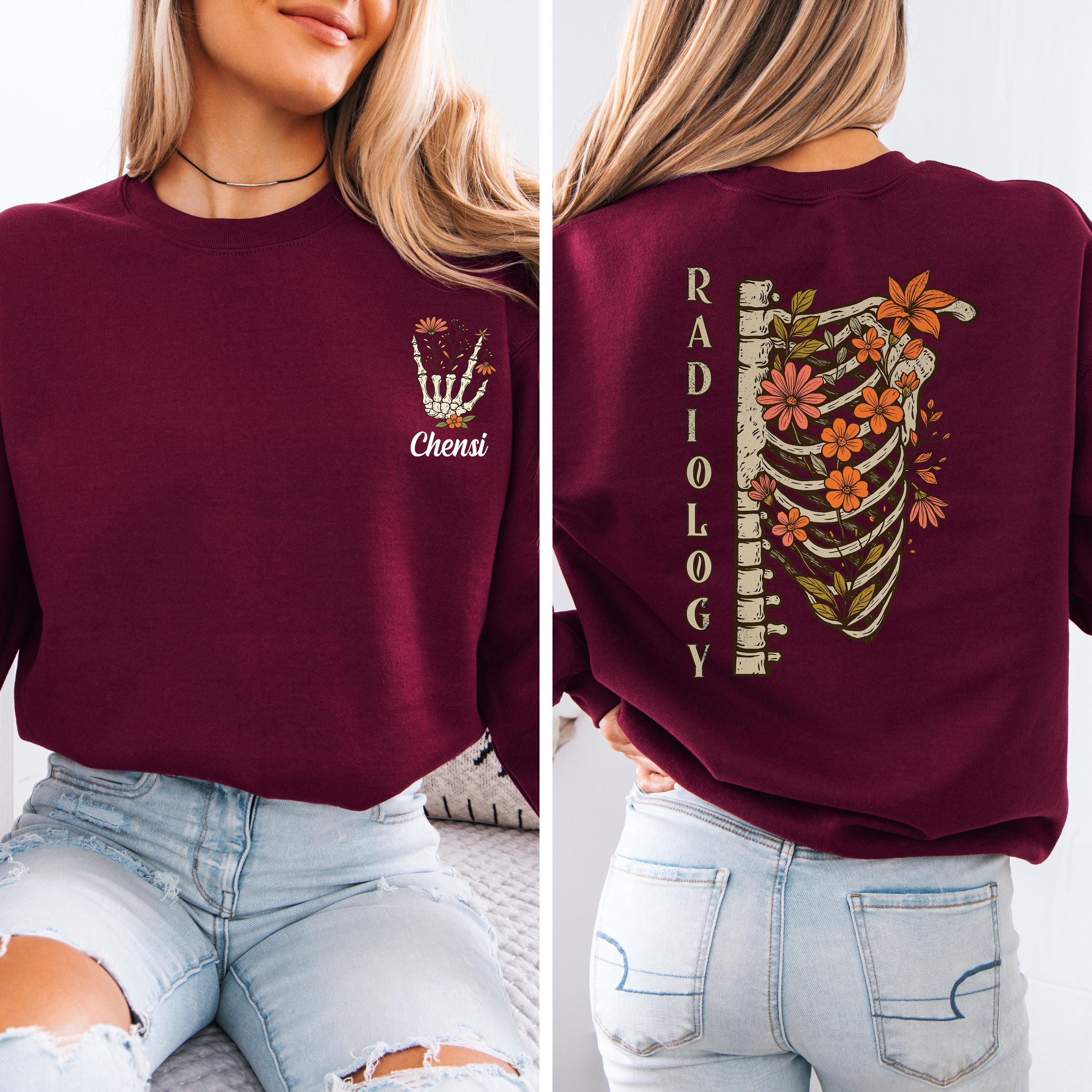 Custom Rad Tech Floral Skeleton Sweatshirt, Radiology Skeleton ...
