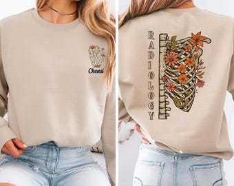 Sudadera con esqueleto floral de técnico de radiología personalizada, sudadera con esqueleto de radiología, sudadera con técnico de radiología, técnico de rayos X, regalos de graduación de radiología