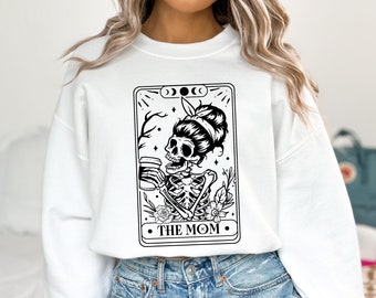 Tarot Card The Mom Sweater, Skeleton Mom Sweatshirt, Tarot Card Sweatshirt, Skull Mom Hoodie, Halloween Mom Crewneck, Halloween Gift For Mom