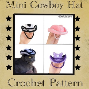 Mini Cowboy Hat Crochet Pattern, Crochet Cat Cowboy Hat, Crochet Animal Clothes