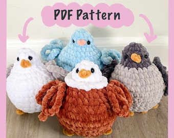 4 in 1 Chonky Birds Crochet Pattern, Pigeon, Seagull, Eagle, Blue Bird, Amigurumi, Low sew