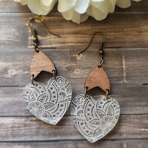 Heart Mandala Earring Svg File - Glowforge Ready - Laser Engrave Cut-----ALLEEN SVG----