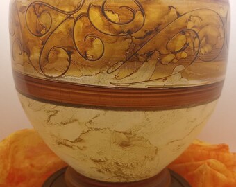 Rare Genuine Vintage Signed Murano Large Amber Cream Frosted Glass Vase