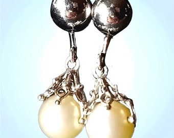 Getestet 14k Weißgold Echte Perle Vintage Schraube Ohrringe
