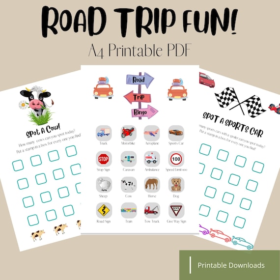 Kids Road Trip Games Printable Worksheets Travel Bingo - Etsy