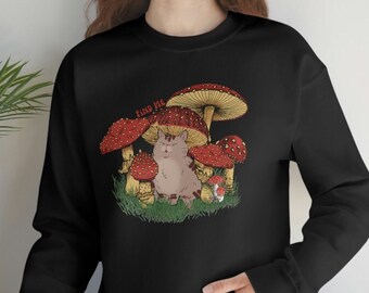 Pilz Sweatshirt, Katze Pullover, Cottagecore Unisex Heavy Blend Crewneck Sweatshirt
