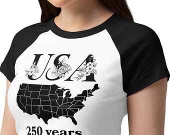 Women’s micro rib raglan baby patriotic USA 250 anniversary tee, 4th of July Tshirt