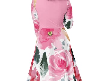 All-over print long sleeve plus size summer floral midi dress
