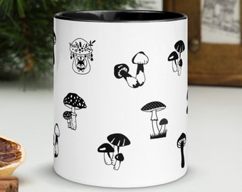 Mushroom Decor Mug: Botanical Coffee Cup with Color Inside