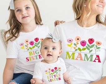 Floral Sister Matching Shirt Set: Baby Announcement Gift