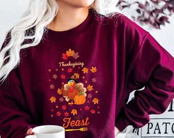 Thanksgiving Turkey Feast Sweatshirt, Autumn Harvest Graphic