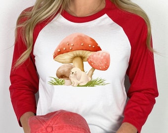 Women's Mushroom Baseball Shirt, Cottagecore Plant Lover Tshirt, Dog Lover Shirt