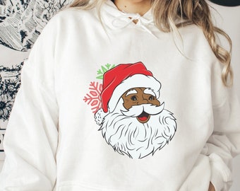 African American Santa Hoodie, Black Santa Sweater, Dark Santa Pullover, Brown Santa Unisex Heavy Blend Hooded Sweatshirt