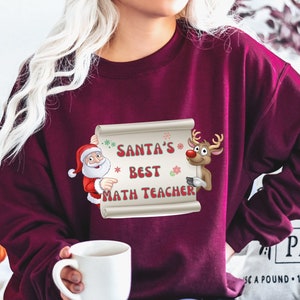 Santa&#39;s Best Math Teacher, Math Teacher Gift, Math Teacher Christmas Sweatshirt, Unisex Heavy Blend Crewneck Sweatshirt